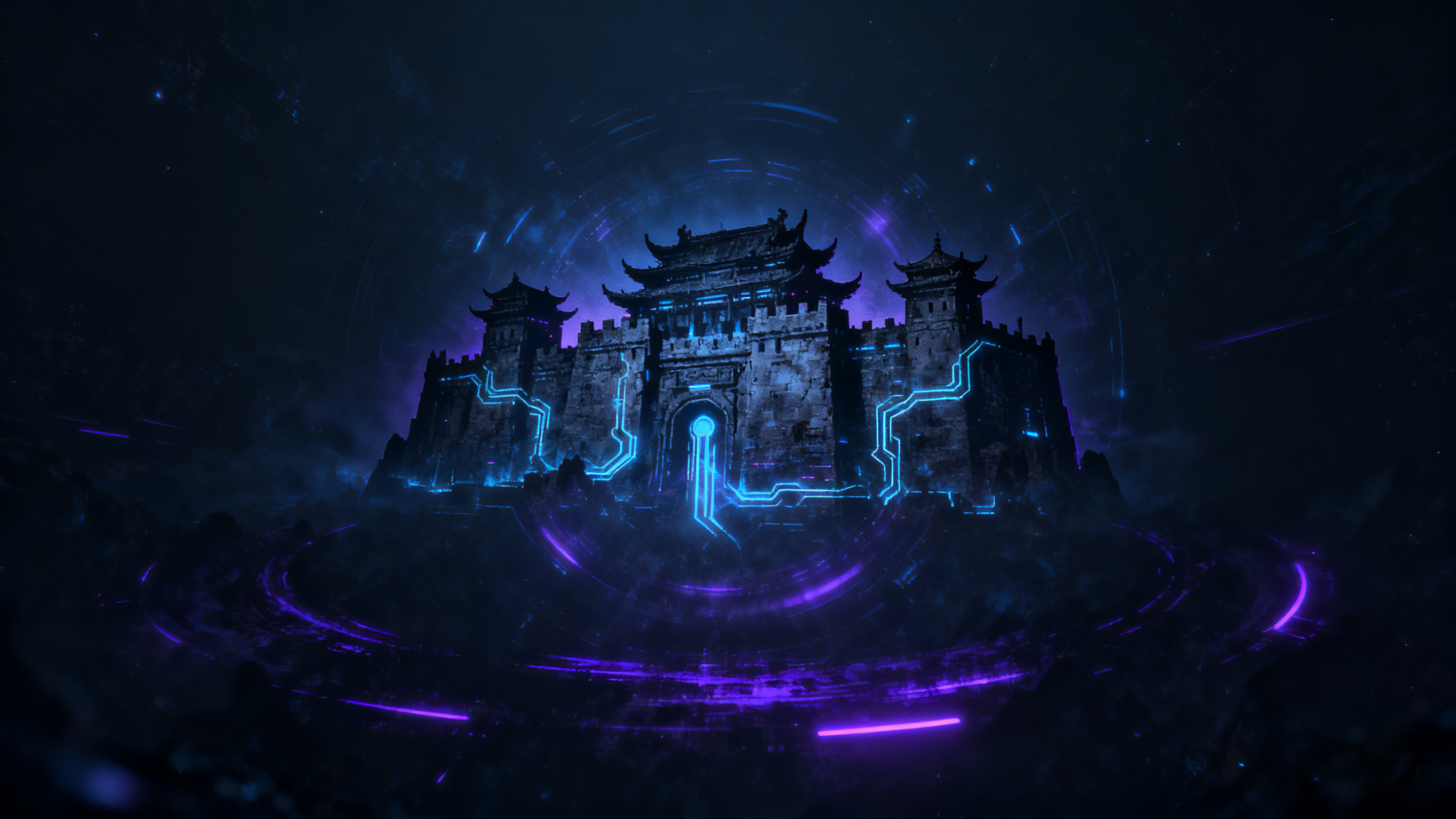 《传奇世界》风格的深色科幻背景